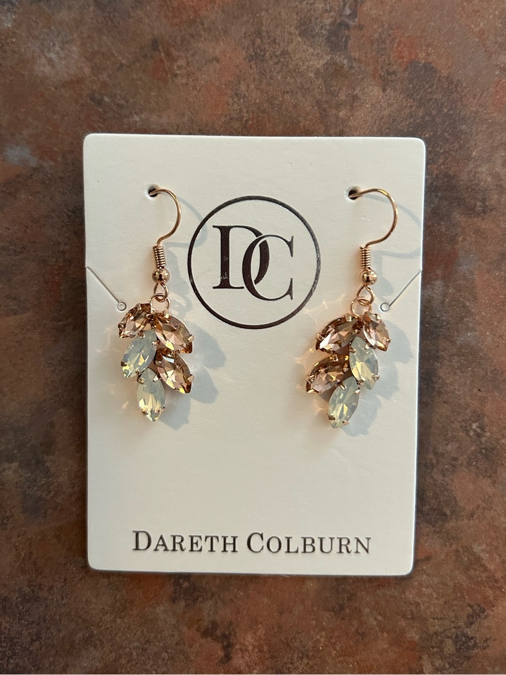 NWT Dareth Colburn Rose Gold Crystal Cluster Drop Earrings